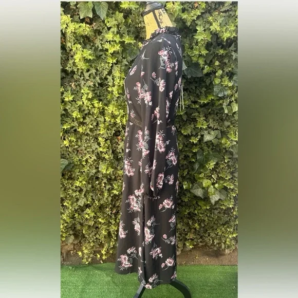 June & Hudson Black Maxi Dress Whimsigoth Boho Goth Floral Ruffles Lace Velvet - Picture 10 of 13